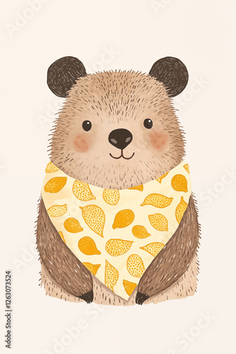 Portrait of a cute wombat wearing colorful neckpiece Good for nursery decorations, greeting cards. Ai generated