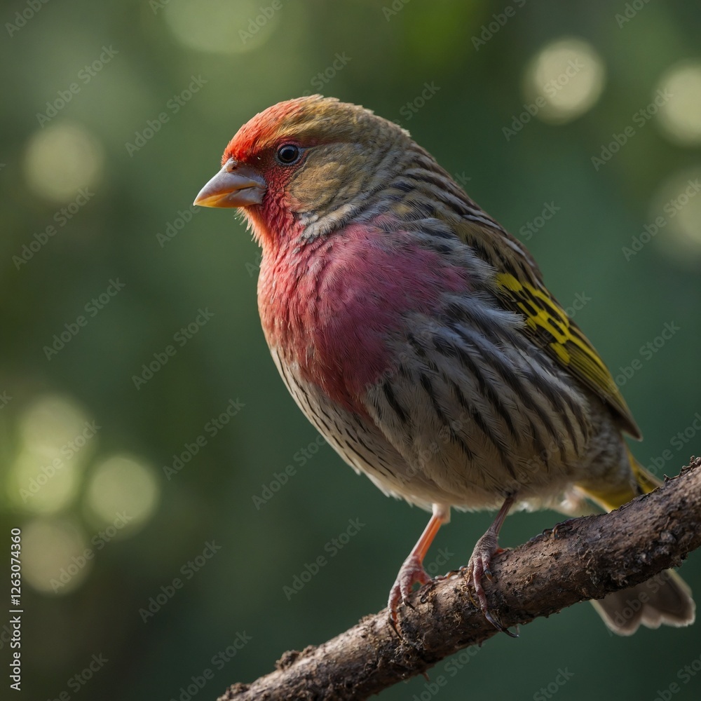A close-up of a colorful bird perched on a branch, showcasing its vibrant plumage.  House Finch in its natural environment , generated by AI. High quality photo