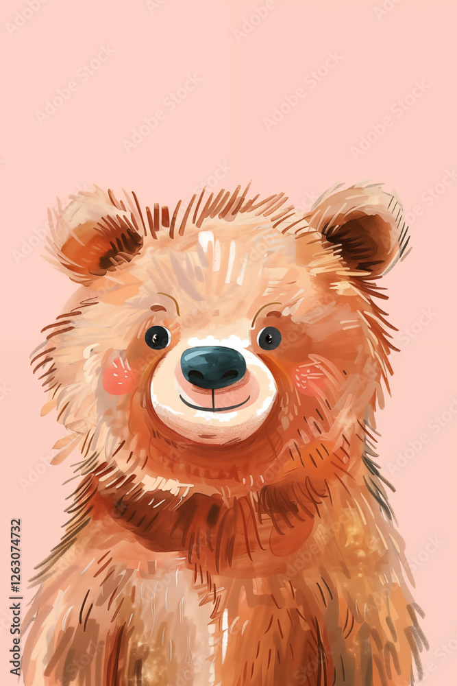 Portrait of a furry cute bear looking at the camera. Good for nursery decorations, poster, greeting cards. Ai generated