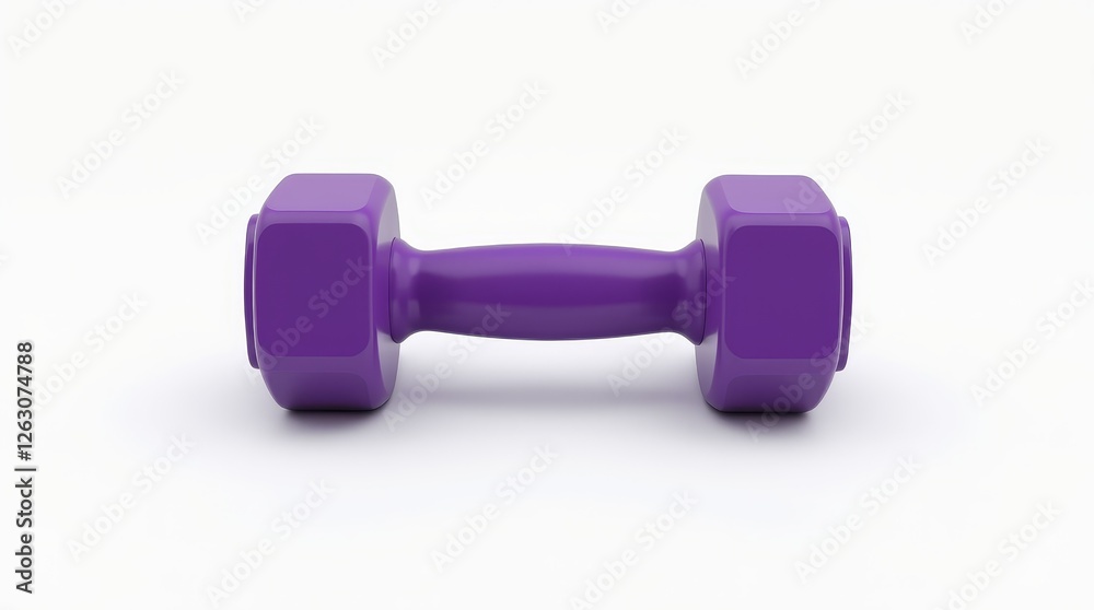 Purple dumbbell on white background, minimalistic fitness object for home exercise, gym training, weightlifting, and healthy lifestyle visuals Purple dumbbell on white background, minimalistic fitness object for home exercise, gym training, weightlifting, and healthy lifestyle visuals