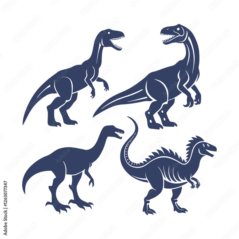 Fototapeta premium Dinosaur Silhouettes Set Clip art Vector Illustration