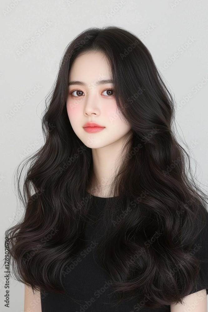 Portrait of a Young Woman with Glossy Lips and Long Flowing Hair Portrait of a Young Woman with Glossy Lips and Long Flowing Hair