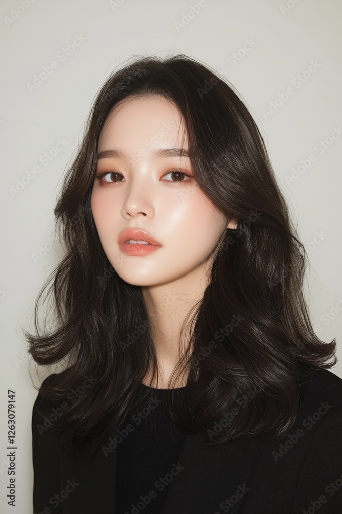 Portrait of a Young Woman with Glossy Lips and Long Flowing Hair Portrait of a Young Woman with Glossy Lips and Long Flowing Hair
