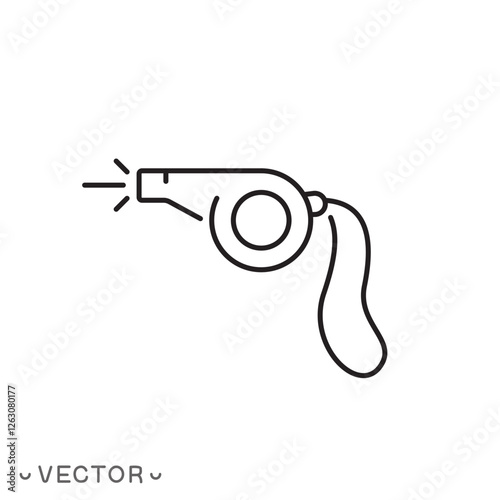 referee whistle icon, whistle for sports, whistle thin line symbol concept isolated on white background, editable stroke eps 10 vector illustration