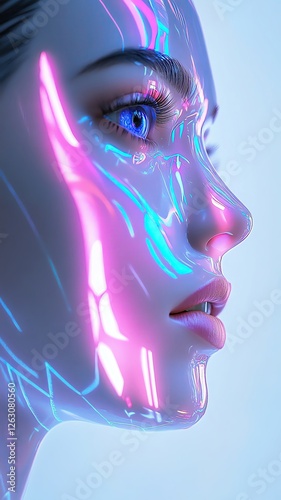 Pastel tone Smart AI Innovation featuring holographic displays with a light pinkblue aesthetic., AI Innovation photo