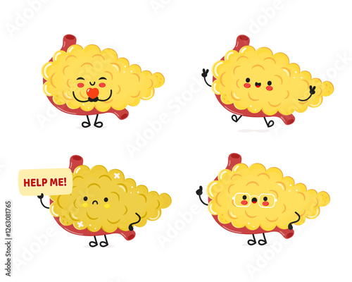 Funny Pancreas characters bundle set. Vector hand drawn doodle style cartoon character illustration icon design. Cute Pancreas mascot character collection