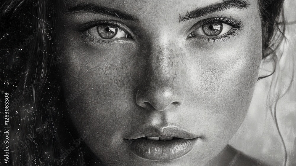Artistic Black and White Portrait of a Woman with Sensual Expression Artistic Black and White Portrait of a Woman with Sensual Expression