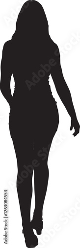 vector; silhouette;back view of young woman walking