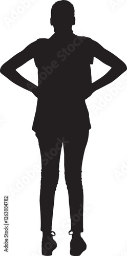 vector; silhouette, woman from behind with her arms akimbo