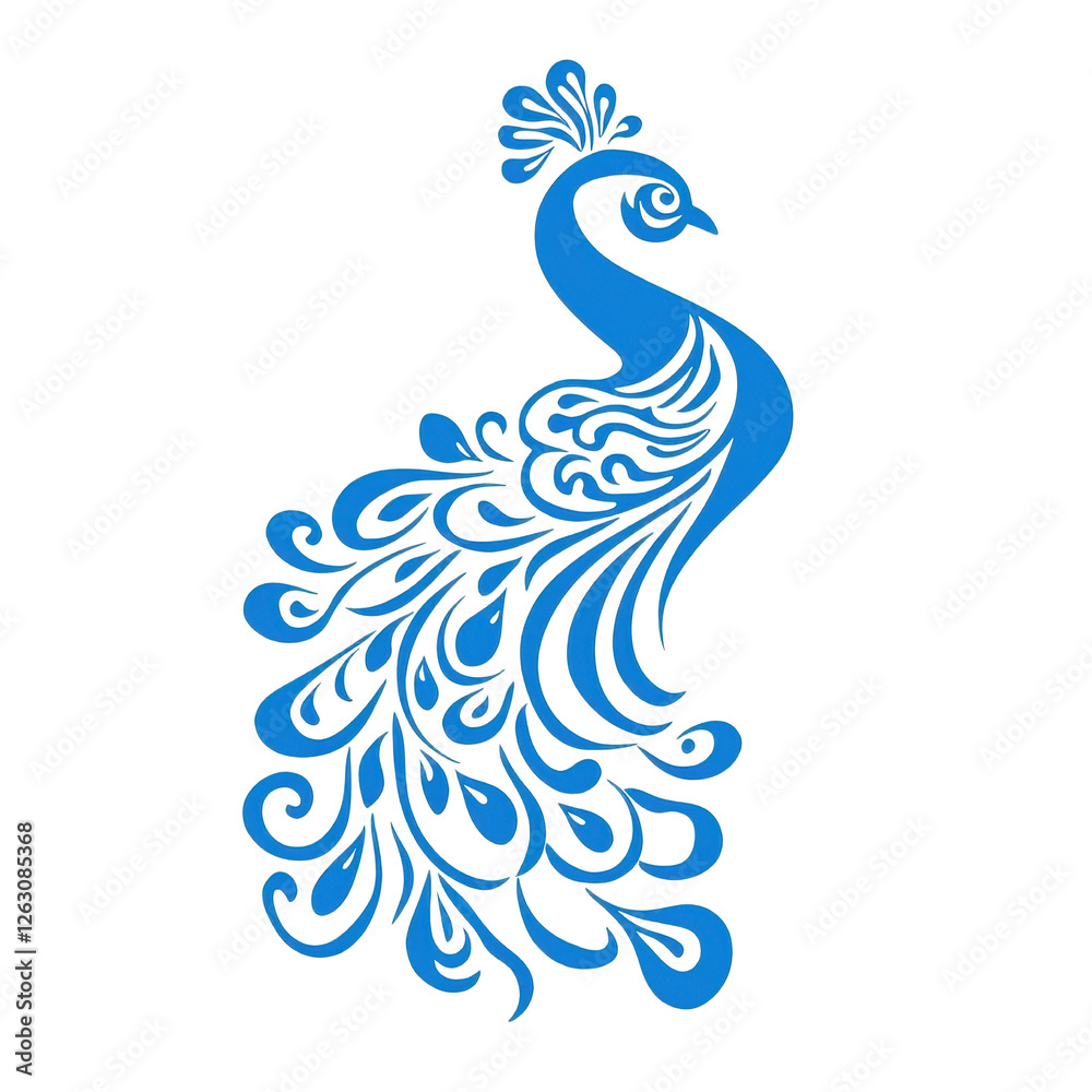 Fototapeta premium Elegant Blue Peacock Illustration with Intricate Feather Design