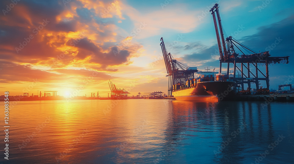 Container truck in ship port for business Logistics and transportation of Container Cargo ship and Cargo plane with working crane bridge in shipyard at sunrise, logistic import export and transport
Container truck in ship port for business Logistics and transportation of Container Cargo ship and Cargo plane with working crane bridge in shipyard at sunrise, logistic import export and transport