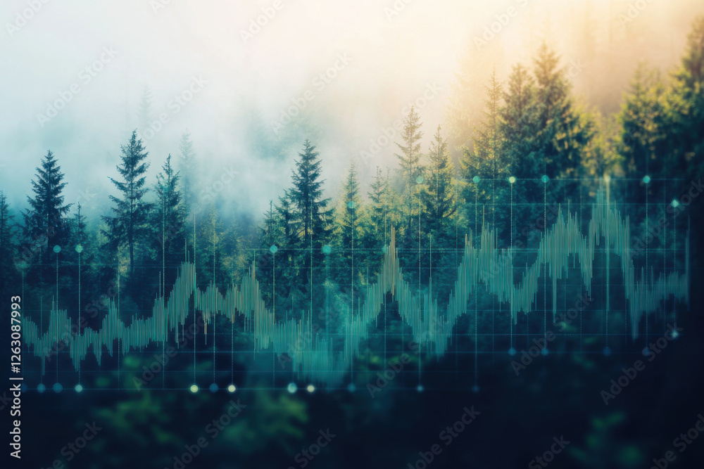Obraz premium Forest Background with Stock Chart Overlay