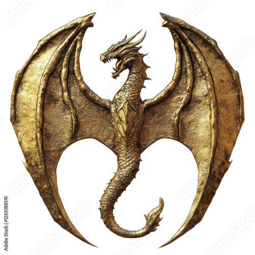 Golden Dragon Emblem with Majestic Wings and Fierce Expression