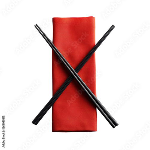Elegant Setting with Red Cloth and Black Chopsticks Crossed