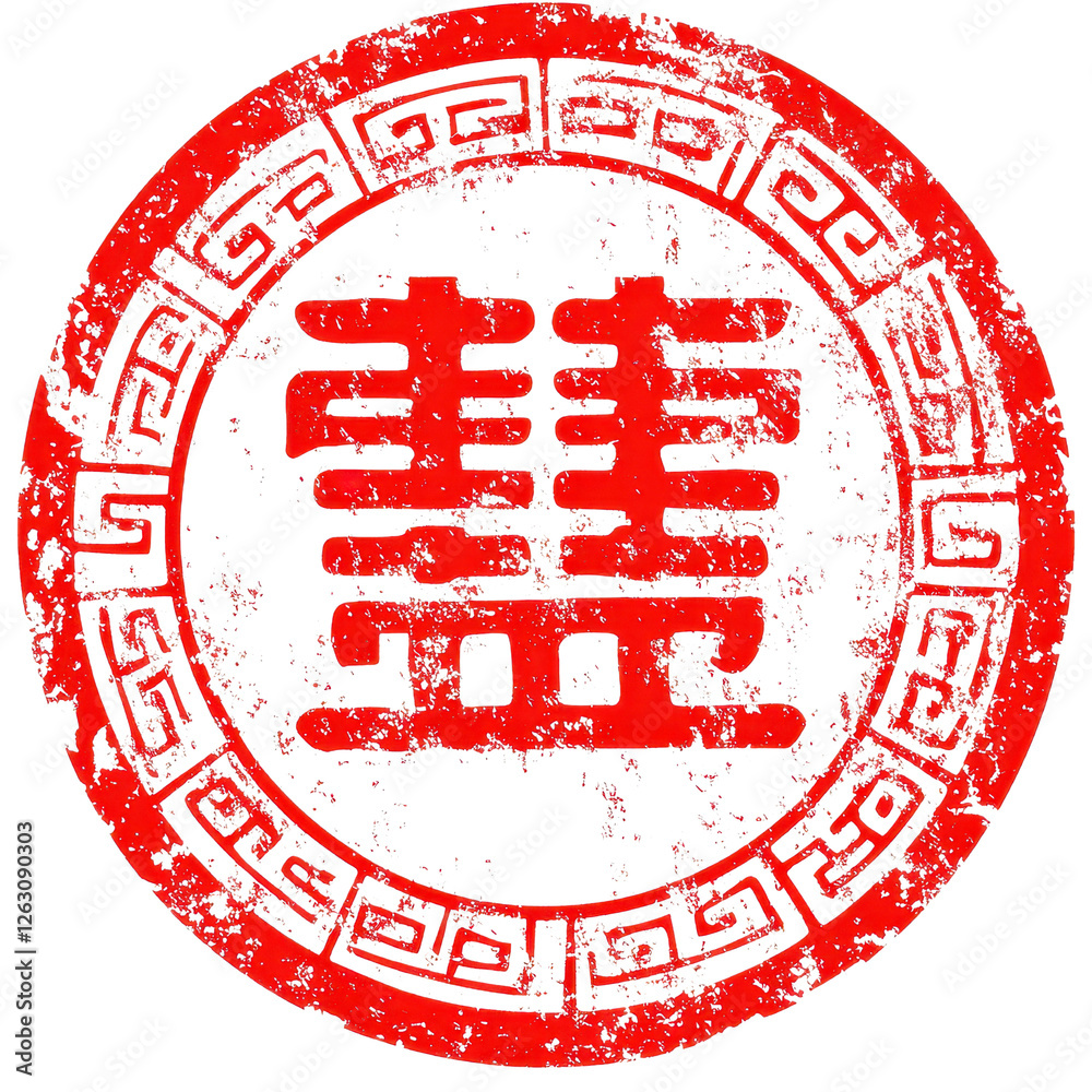 Red Circular Seal Design with Decorative Border and Chinese Characters Red Circular Seal Design with Decorative Border and Chinese Characters