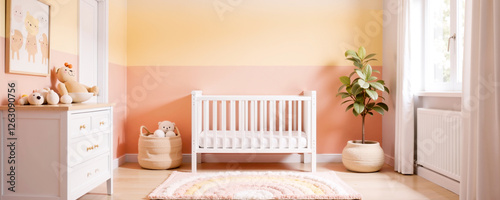 Cozy and inviting nursery with warm pastel colors and charming decor designed for a child's comfort and playfulness