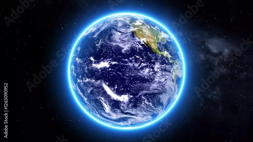 cosmic shine light and glow rotation earth to realistic style from animated video futuristic space planet animation technology motion.