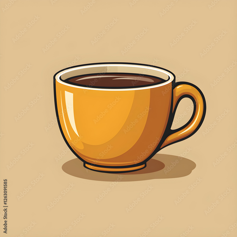 Steaming coffee in yellow cup: a minimalist icon Steaming coffee in yellow cup: a minimalist icon