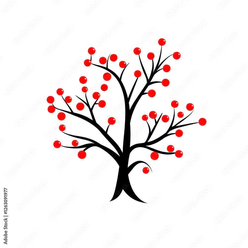 Bright Red Berries on a Leafless Tree with Twisted Branches Design Bright Red Berries on a Leafless Tree with Twisted Branches Design