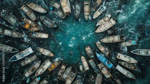 Drone capture shows overwhelming evidence of overfishing in coastal waters filled with abandoned boats photo