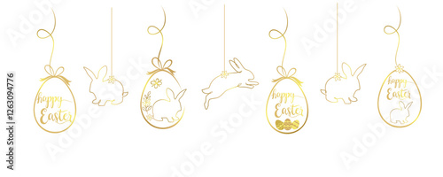 vector illustration of happy easter egg and bunny hanging ornament 1
