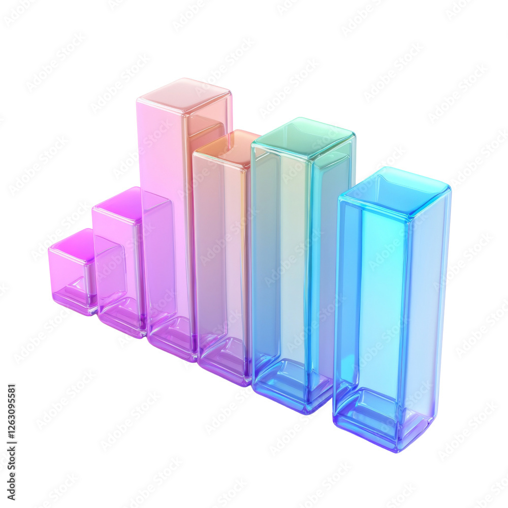 Colorful 3D bar graph representing data growth with modern design. bars transition from pink to blue, showcasing vibrant and dynamic visual appeal Colorful 3D bar graph representing data growth with modern design. bars transition from pink to blue, showcasing vibrant and dynamic visual appeal