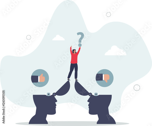 Perception process to interpret information, though or opinion depend on personality or perspective, difference bias or illusion concept.flat character life .