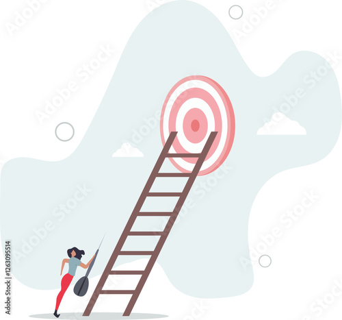 Aiming for high target mission, plan and strategy to achieve goal, business opportunity or career success journey concept.flat character life .