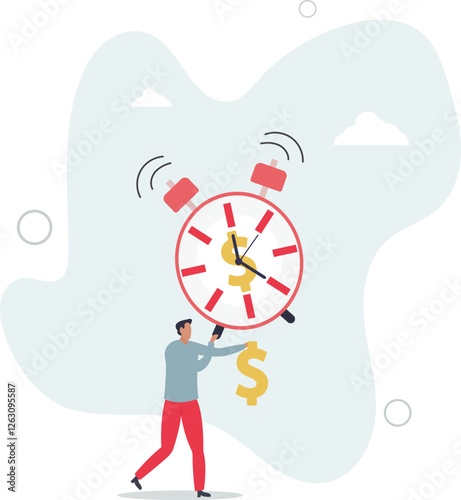 Time for money, making profit from investment, promotion alert for bargain deal, bill payment or deadline to start building wealth concept.flat character life .