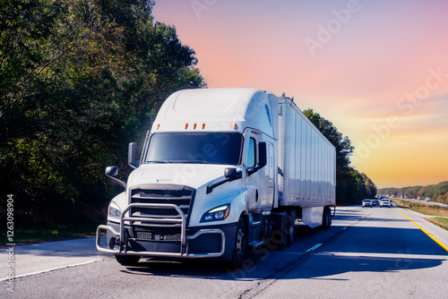 Semi Trucks on Highway, USA. Trucking in USA	