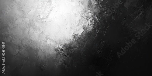 A mesmerizing close-up of layered black and white textures; intricate patterns emerge through varying shades of gray and white paint, revealing captivating details and depth. The surface exudes a tact
