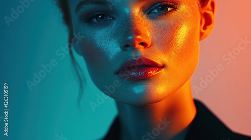 Fashion Model Posing Boldly Under Sharp Studio Light