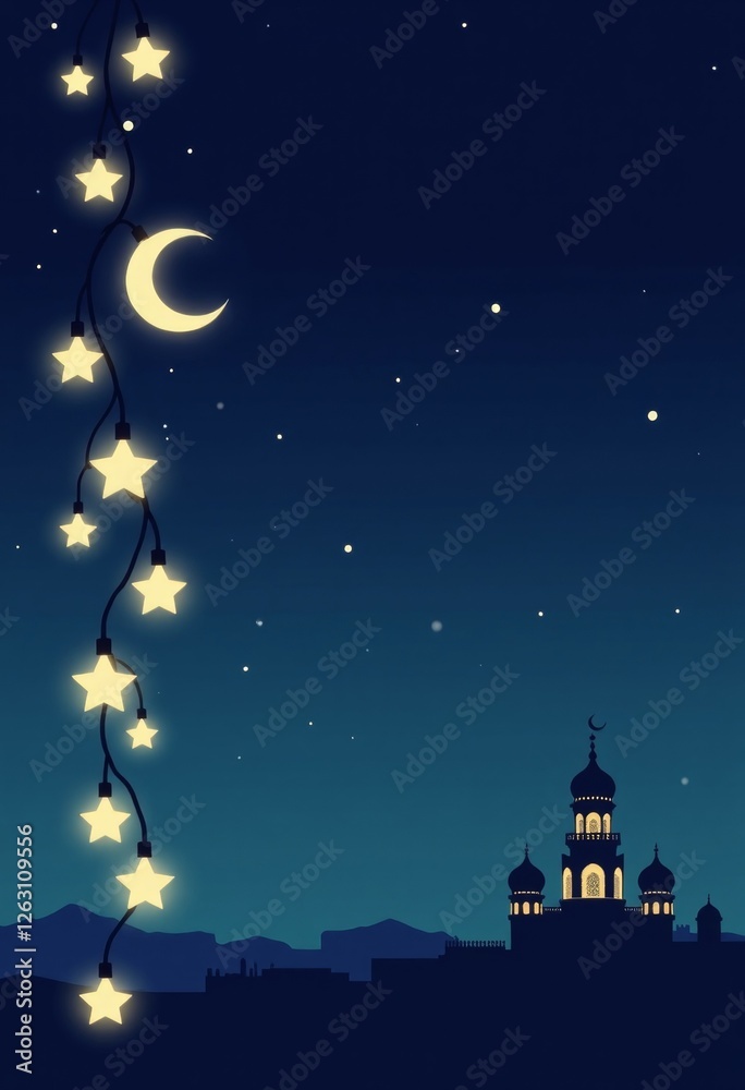 Naklejka premium Ramadan Lights String Minimalist Illustration for festive decorations with copy space