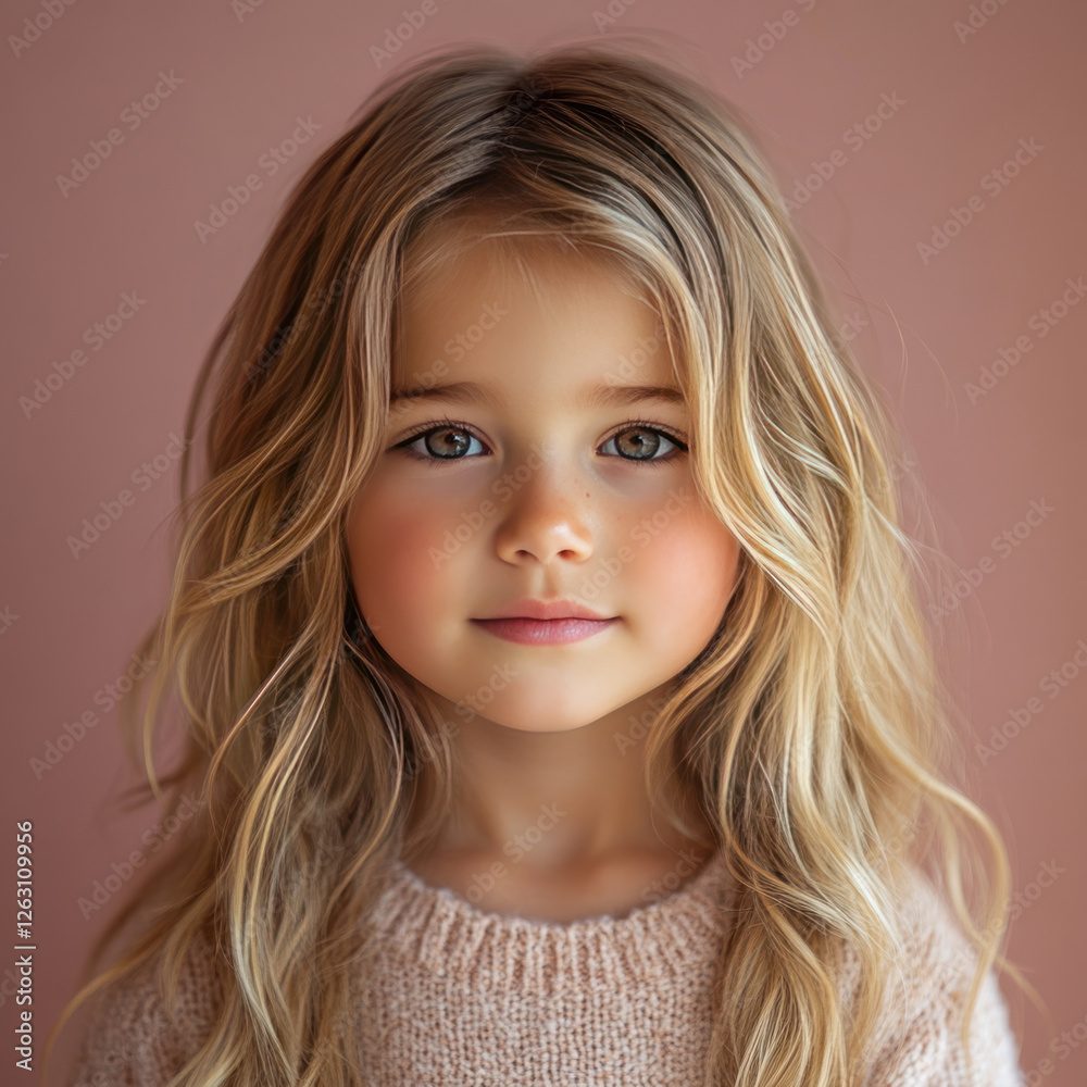 a girl with long wavy blond hair, light blue or grey-green eyes and a gentle blush on her cheeks. a girl with long wavy blond hair, light blue or grey-green eyes and a gentle blush on her cheeks.