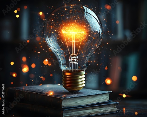 Glowing Lightbulb Bursting with Vibrant Beams Surrounded by Learning Tools Representing Educational Innovation