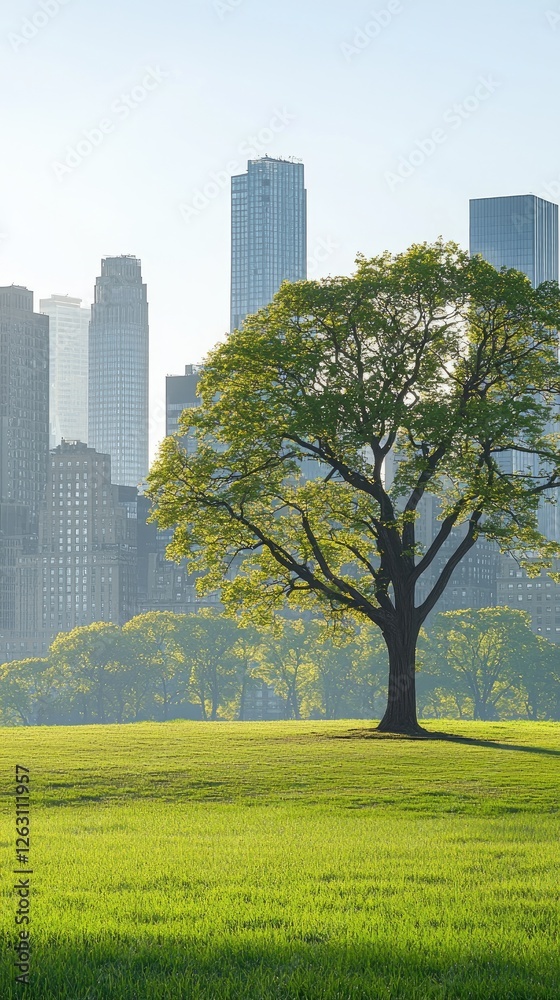 Obraz premium Cityscape park green tree sunrise tranquility nature
