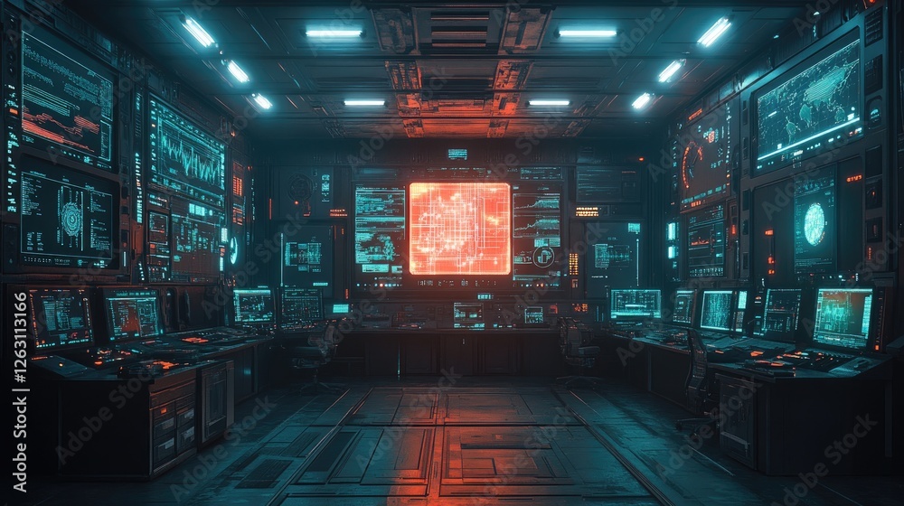 Futuristic Control Room Filled With Advanced Technology Screens Futuristic Control Room Filled With Advanced Technology Screens