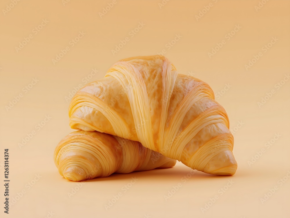 Golden croissants stacked on a soft peach background in studio lighting Golden croissants stacked on a soft peach background in studio lighting