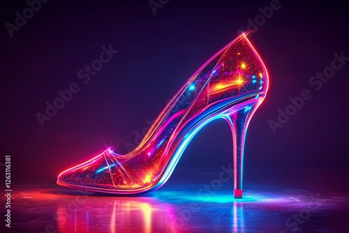 Neon high heels with sparkling accents, fashion and glamour concept.