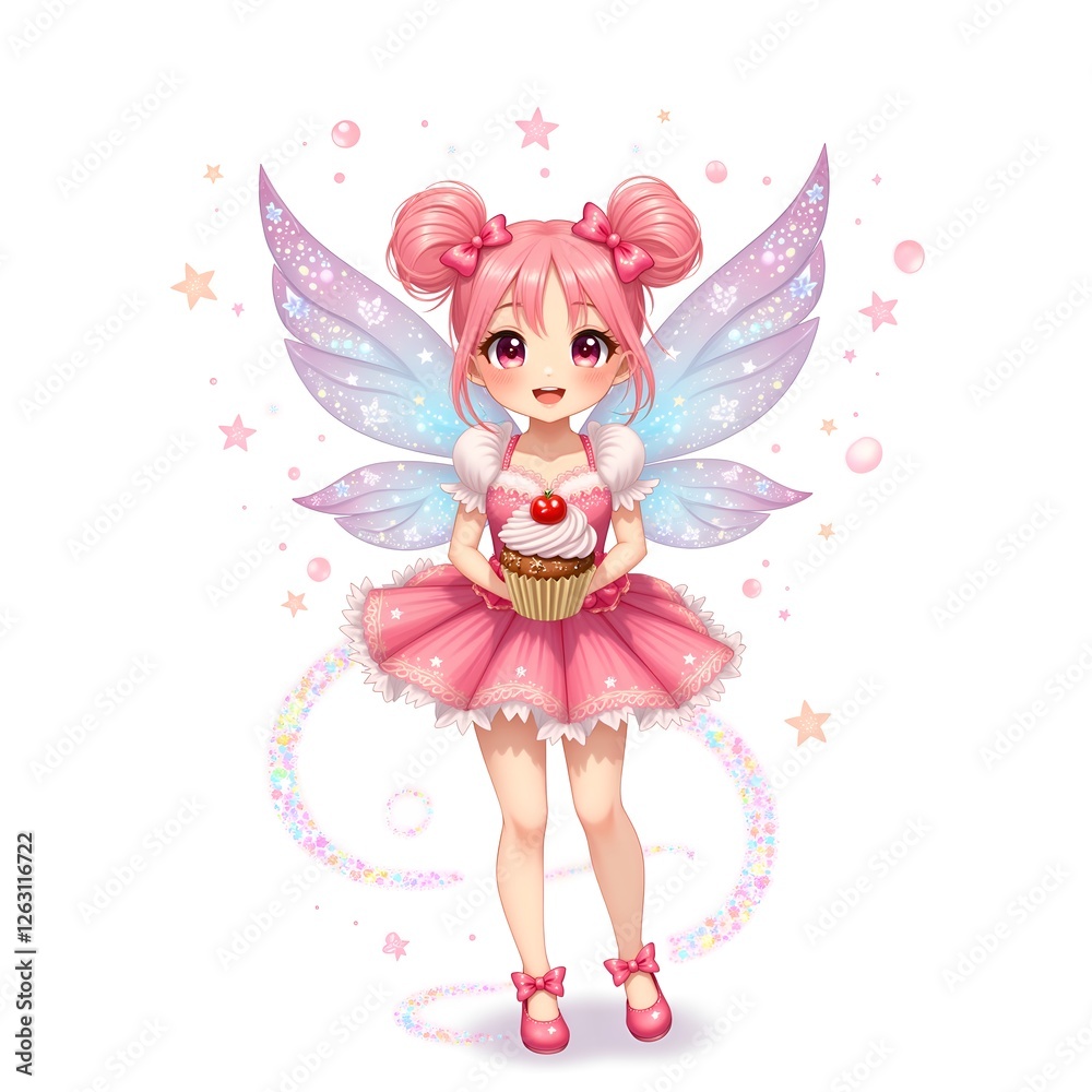 Charming cupcake fairy with magical wings Charming cupcake fairy with magical wings
