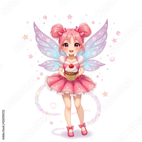 Charming cupcake fairy with magical wings