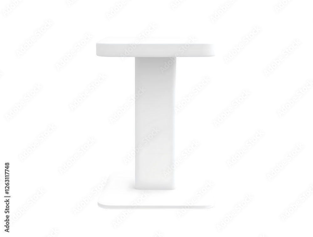 A white promotional stand, an empty promotional counter mockup template for product display on a white background. A white promotional stand, an empty promotional counter mockup template for product display on a white background.