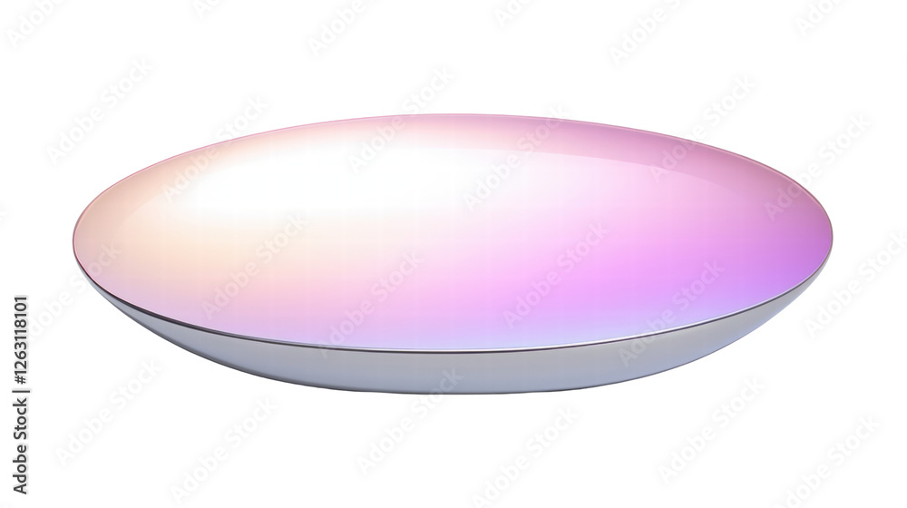 Iridescent Round Plate with Smooth Reflective Surface and Pastel Gradient Colors on Transparent Background Iridescent Round Plate with Smooth Reflective Surface and Pastel Gradient Colors on Transparent Background