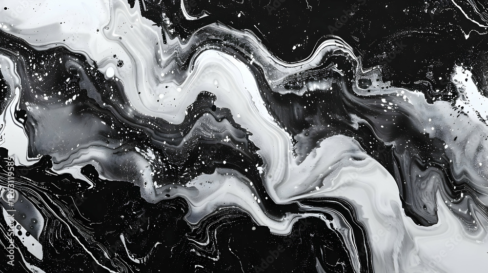 Obraz premium Abstract black and white fluid art showcasing swirling patterns and textures, ideal for backgrounds (2)