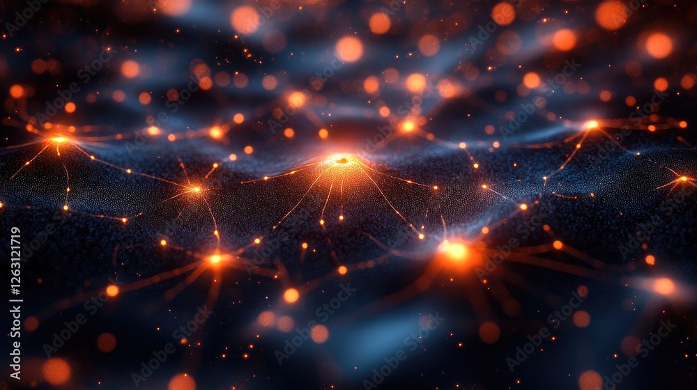 Abstract Network Of Glowing Orange And Blue Lights