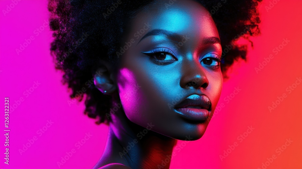 Obraz premium Trendy neon light portrait of stylish model