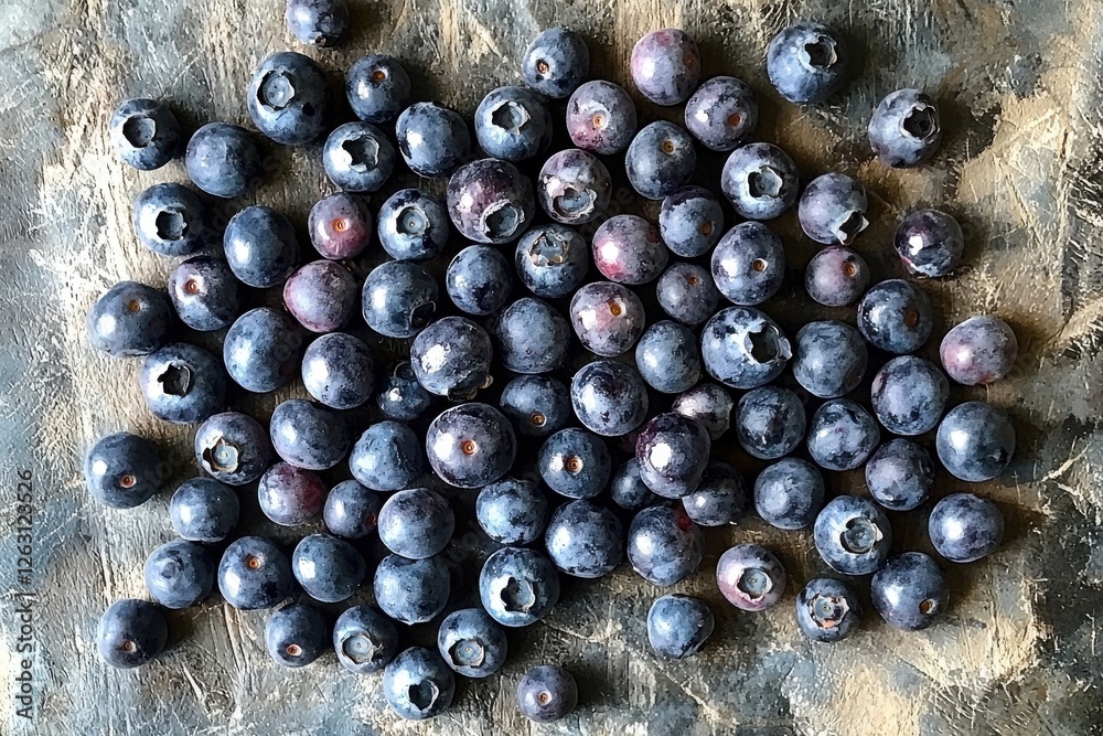 Φωτογραφία Fresh and ripe blueberries scattered across a textured gray surface, presenting a healthy snack option and natural food concept with a simple, rustic aesthetic, detail