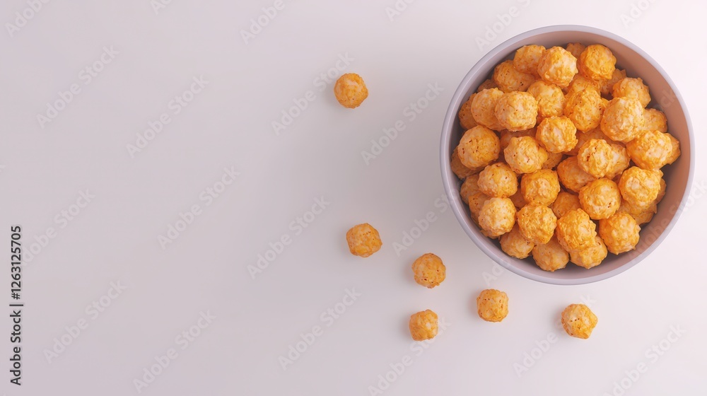 Fototapeta premium Crispy Orange Round Snacks in a Bowl on White Background