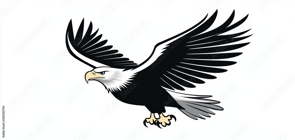 Fototapeta premium a soaring bald eagle with wings spread wide, symbol of strength and freedom, isolated on white background
