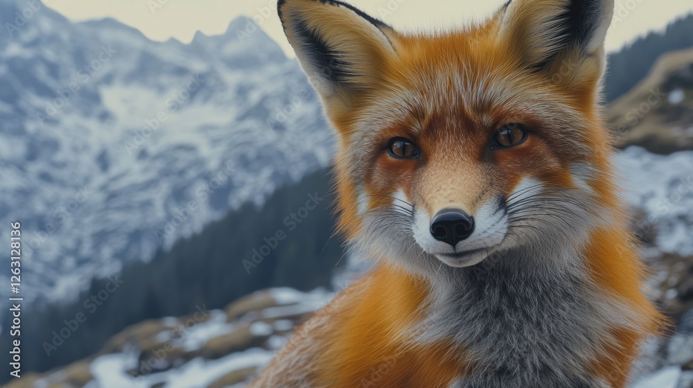 Obraz premium Majestic Red Fox in Snowy Mountain Landscape